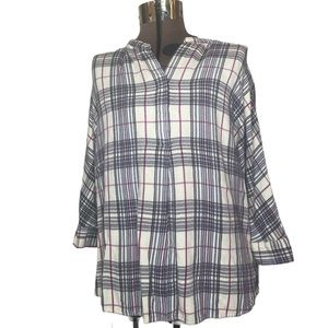 Lane Bryant plaid tunic, 3/4 length sleeves, high low, size 18/20